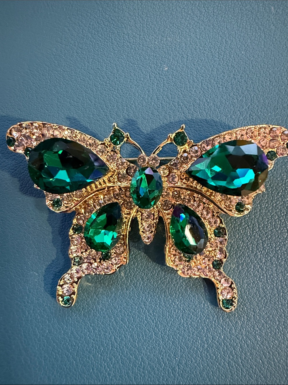 Emerald Green Crystal Butterfly Brooch